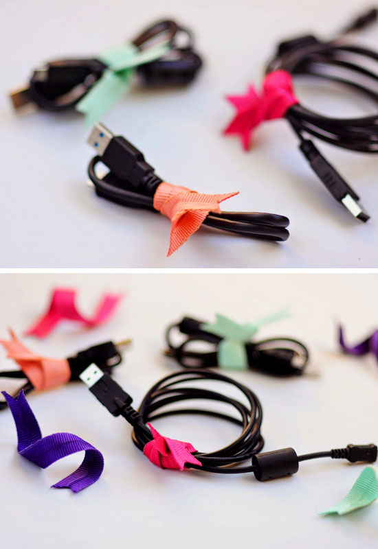 Organize-Your-Cables-with-Ribbon-Twists-Life-Hacks-Every-Girl-Should-Know