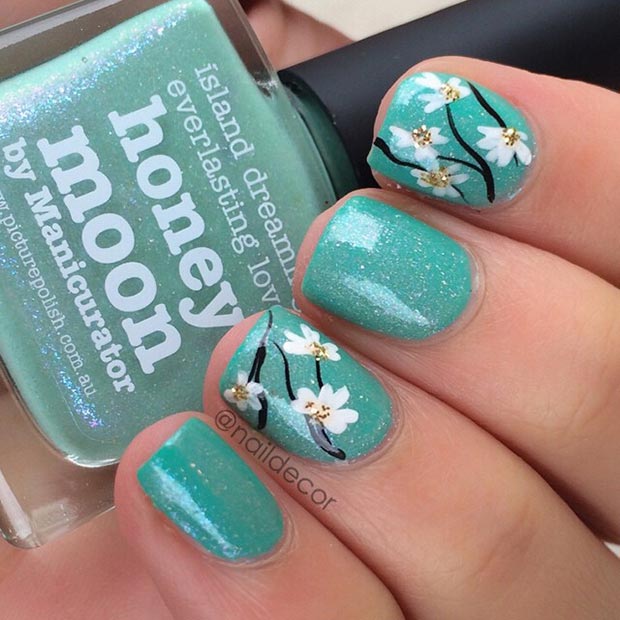 Flower-Turquoise-Nail-Design