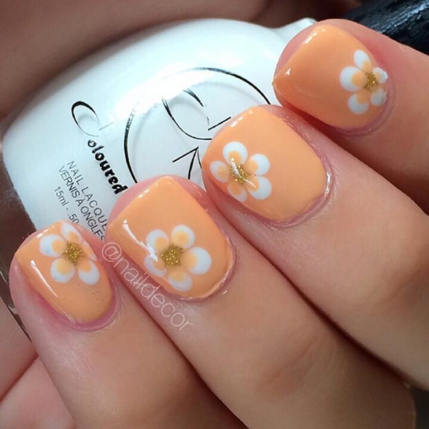 Orange-Flower-Nail-Design-for-Short-Nails