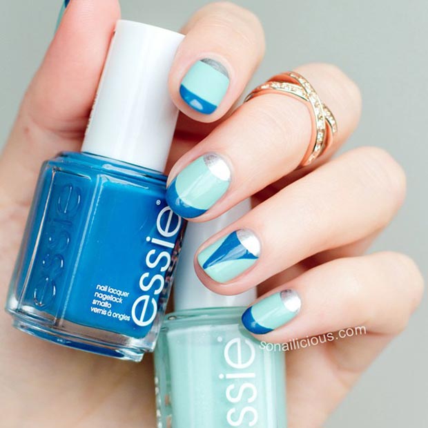 Blue-and-Silver-Nail-Design-for-Short-Nails