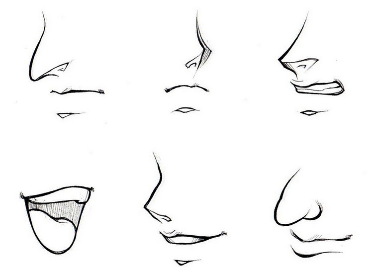 рот и нос аниме рисунка